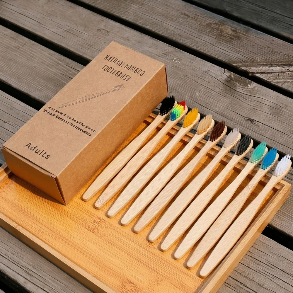 Bamboo Toothbrush - 10 قطعة فرشاة الأسنان الملونة الطبيعية