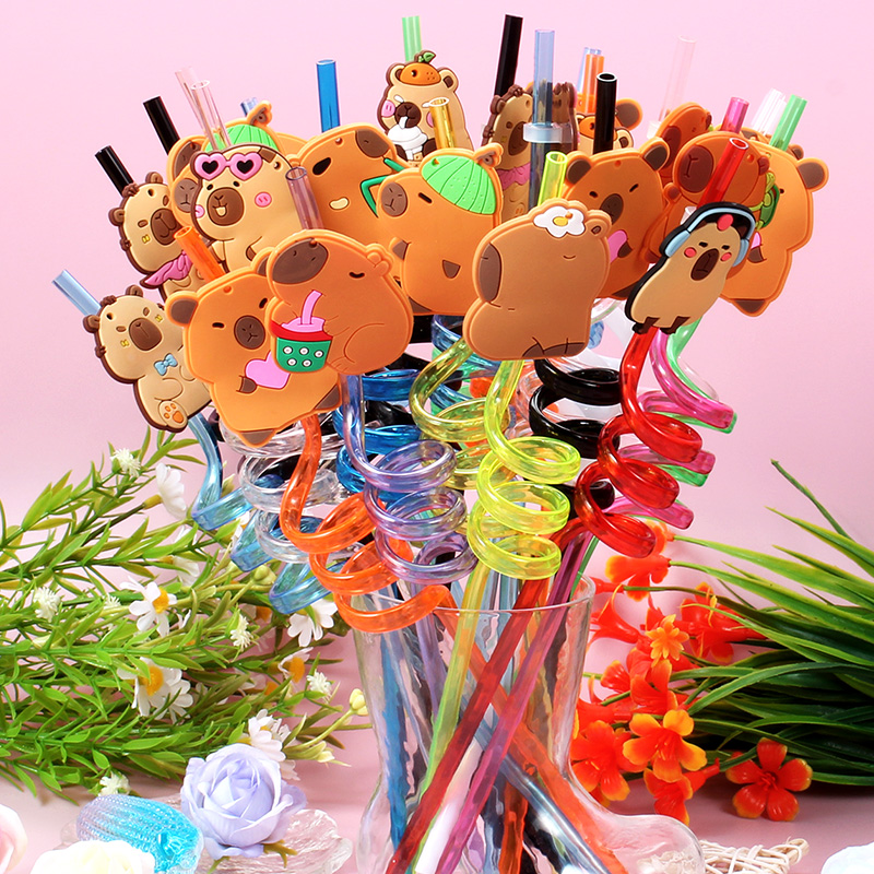 Reusable Straw - 12 قطعة من شفاطات كابيبارا الكرتونية