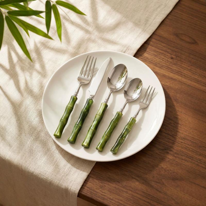 Bamboo Cutlery - أدوات مائدة من الفولاذ المقاوم للصدأ