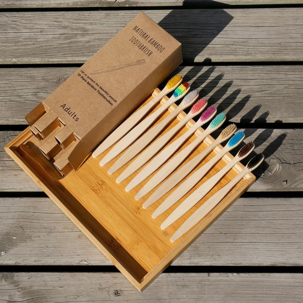 10 قطعة فرشاة الأسنان الملونة  - مراجعة Bamboo Toothbrush وسعره